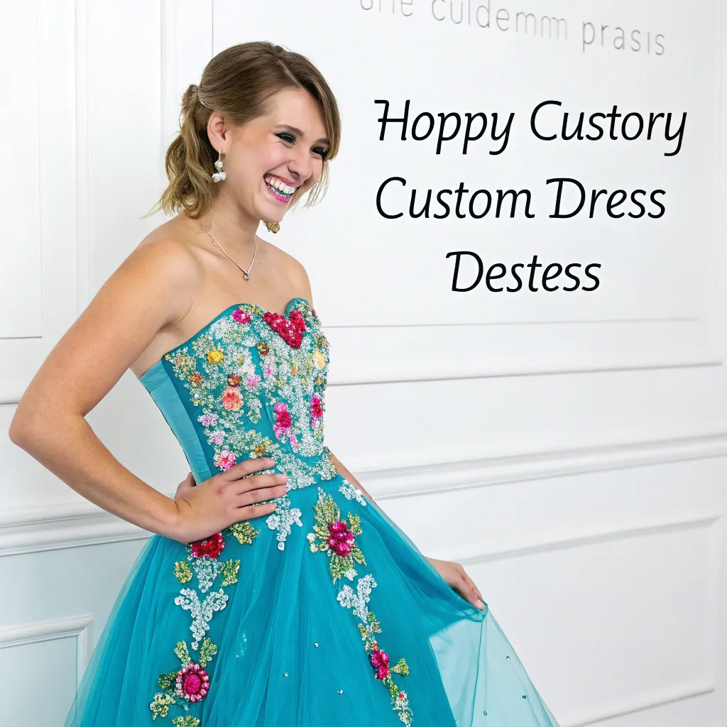 Happy customer wearing a custom dress